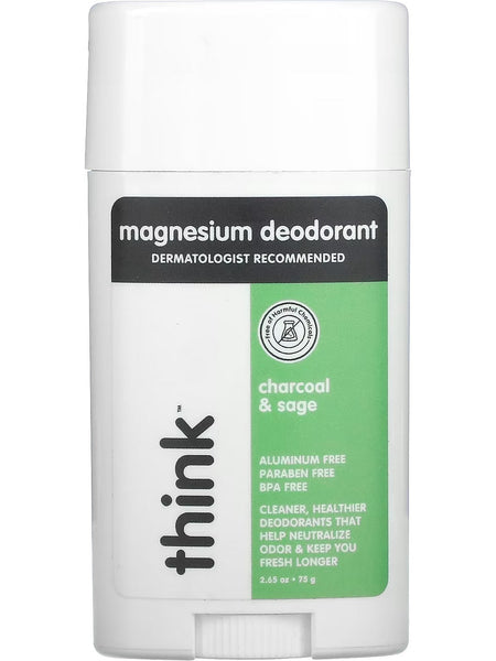 Think, Magnesium Deodorant, Charcoal and Sage, 2.65 oz