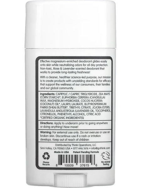 Think, Magnesium Deodorant, Rose and Lavender, 2.65 oz