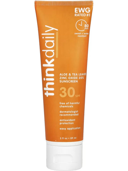 Think, Thinkdaily Zinc Oxide 20% Sunscreen SPF 30, Aloe and Tea Leaves, 3 fl oz