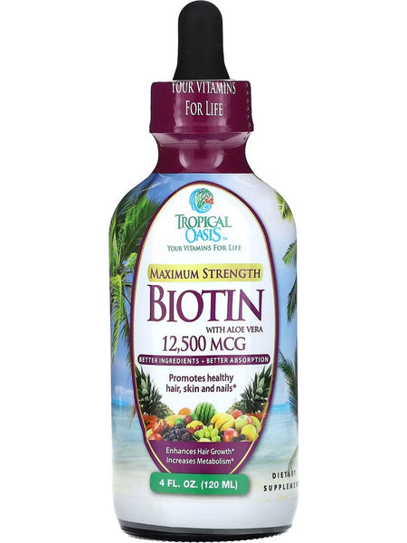 Tropical Oasis, Maximum Strength Biotin with Aloe Vera 12,500 MCG, 4 fl oz