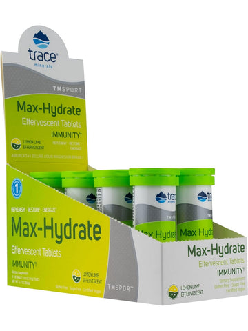 Trace Minerals, TMSPORT, Max-Hydrate Immunity, Lemon Lime Effervescent, 8 Tubes