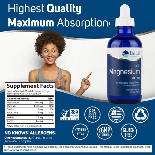 Trace Minerals, Ionic Magnesium, 400 mg, 4 fl oz