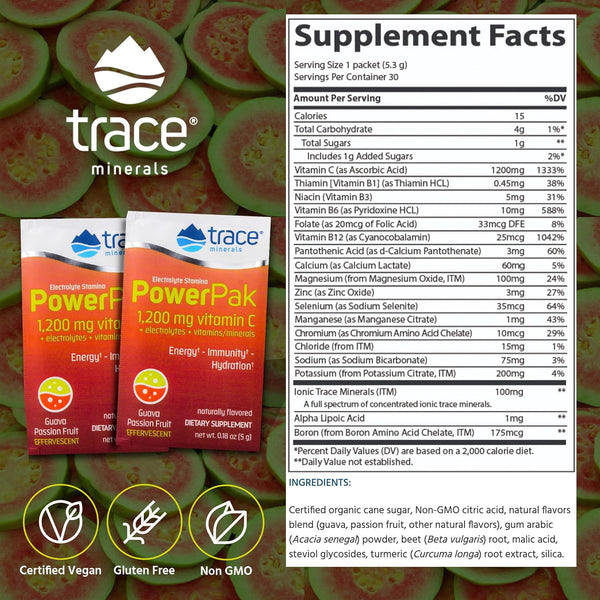 Trace Minerals, Electrolyte Stamina Power Pak, Guava Passion Fruit, 30 Packets