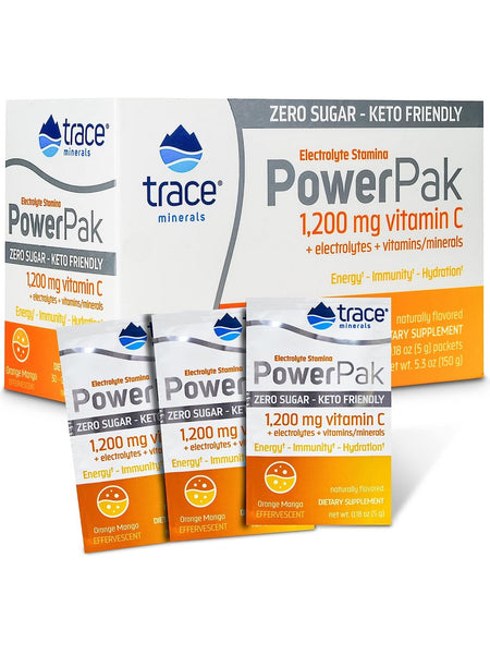 Trace Minerals, Electrolyte Stamina Power Pak Zero Sugar, Orange Mango, 30 Packets