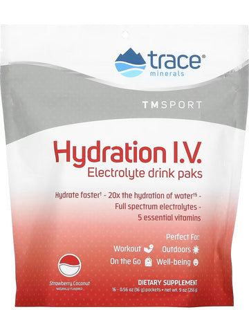 Trace Minerals, Hydration I.V. Electrolyte Drink Paks, Strawberry Coconut, 16 Packets