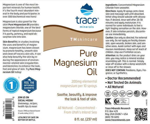 Trace Minerals, TMskincare, Pure Magnesium Oil, 8 fl oz