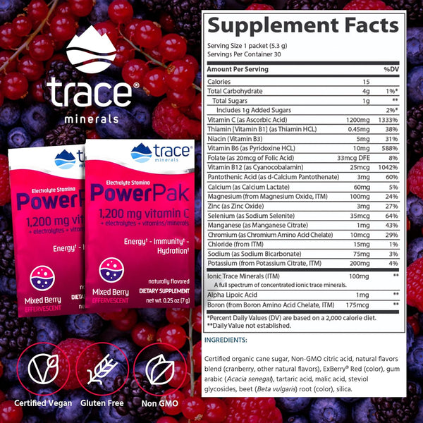 Trace Minerals, Electrolyte Stamina Power Pak, Mixed Berry, 30 Packets