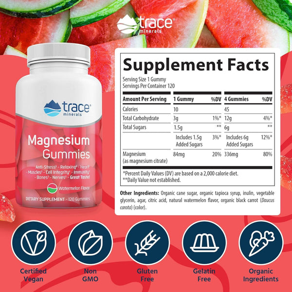 Trace Minerals, Magnesium Gummies, Watermelon, 120 Gummies