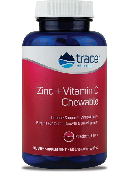 Trace Minerals, Zinc + Vitamin C Chewable, Raspberry, 60 Gummies