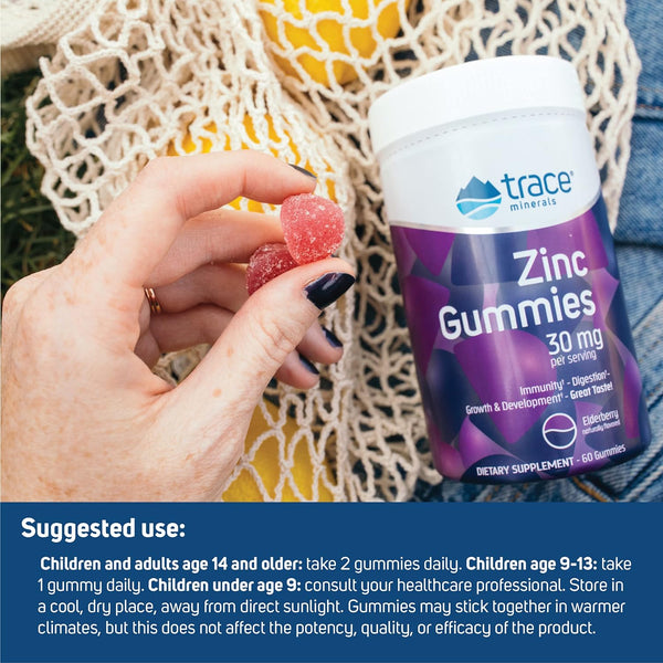 Trace Minerals, Zinc Gummies, Elderberry, 60 Gummies