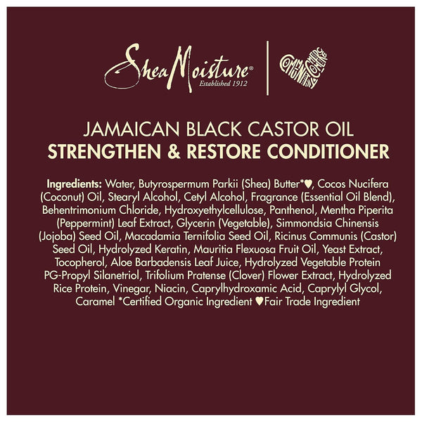 SheaMoisture, Jamaican Black Castor Oil, Strengthen and Restore Conditioner with Shea Butter, Peppermint and Apple Cider Vinegar, 13 fl oz