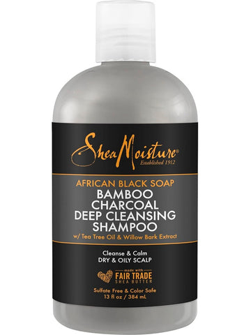 SheaMoisture, African Black Soap Bamboo Charcoal Deep Cleansing Shampoo with Tea Tree Oil and Willow Bark Extract, 13 fl oz