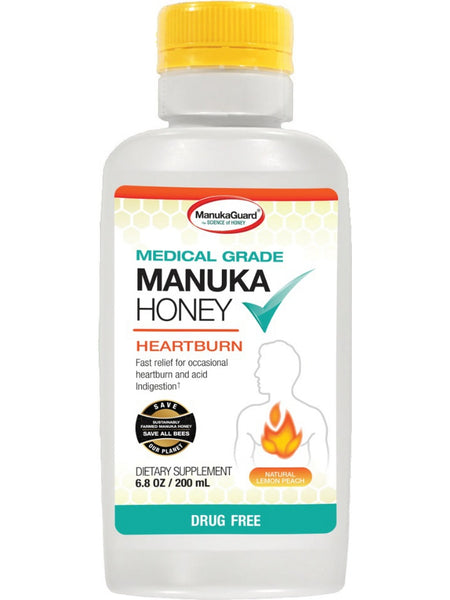 ManukaGuard, Medical Grade Manuka Honey, Heartburn, Natural Lemon Peach, 6.8 oz