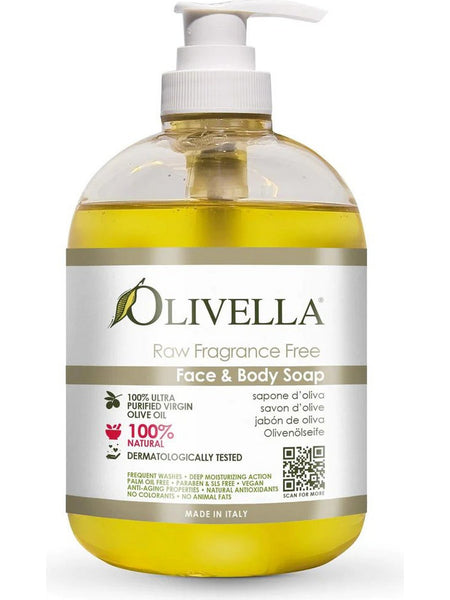 OLIVELLA, Face & Body Liquid Soap Pump, Raw Fragrance Free, 16.9 fl oz