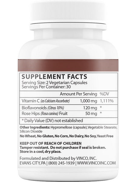 Vinco, Buffered Vitamin C 1000 with Bioflavonoids & Rose Hips, 60 Vegetarian Capsules