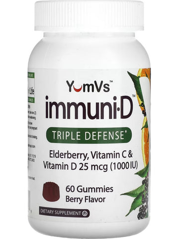 YumV's, Immuni-D Triple Defense Elderberry, Vitamin C and Vitamin D, 25 mcg (1000 IU), Berry, 60 Gummies