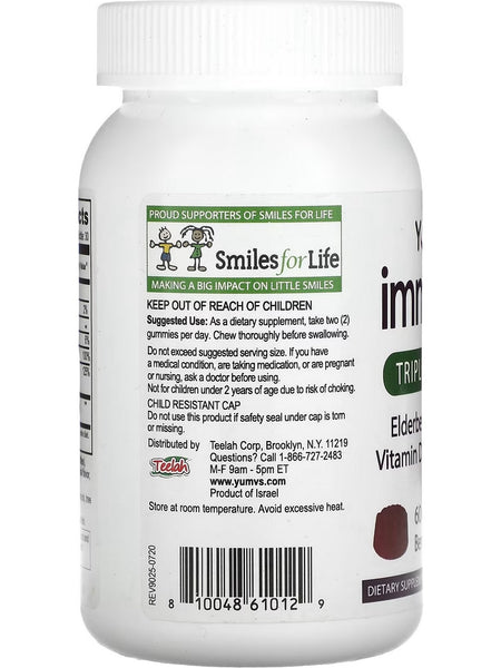 YumV's, Immuni-D Triple Defense Elderberry, Vitamin C and Vitamin D, 25 mcg (1000 IU), Berry, 60 Gummies