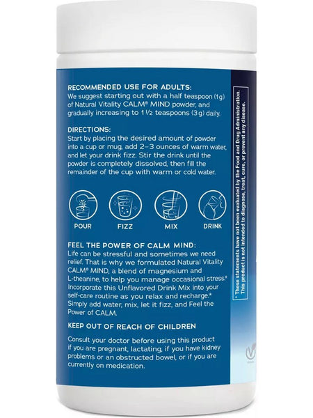 Natural Vitality, Calm Mind, Magnesium Suplement with L-Theanine, Unflavored, 6 oz