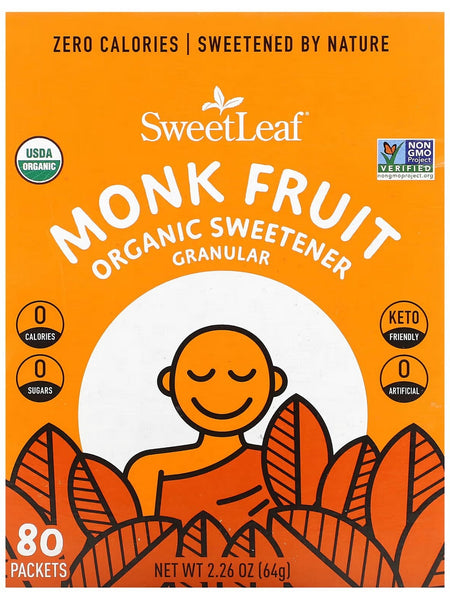 SweetLeaf, SweetLeaf Organic Monk Fruit Powder Sweetener, 80 packets