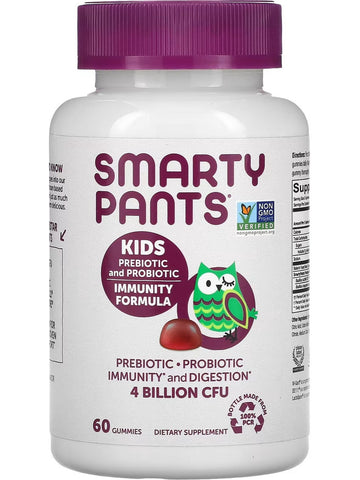 SmartyPants Vitamins, Kids Prebiotic and Probiotic Immunity Formula, 4 Billion CFU, Grape, 60 Gummies