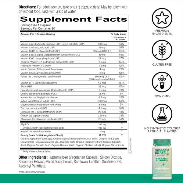 SmartyPants Vitamins, Prenatal Formula, 30 Vegetarian Capsules