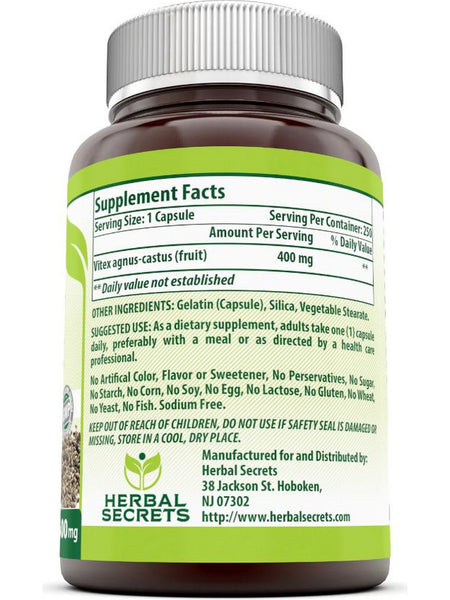 Herbal Secrets, Vitex Fruit, 400 mg, 250 Capsules