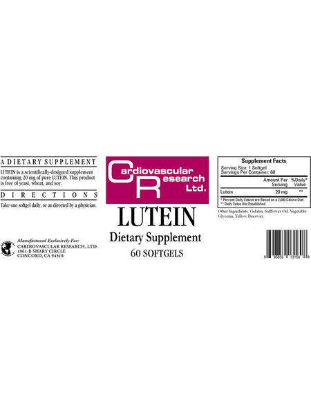 Cardiovascular Research Ltd., Lutein, 60 Softgels