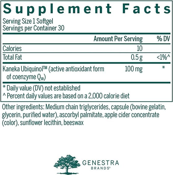 Genestra, Ubiquinol 100 mg Dietary Supplement, 30 Softgel Capsules