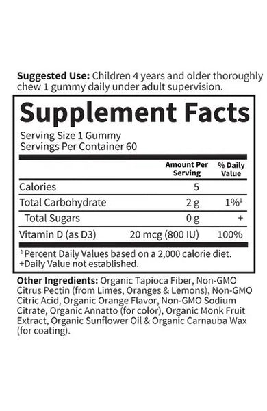 Garden of Life, Kids Vitamin D3 Gummies, 20 mcg, 800 IU, 60 Vegetarian Gummies