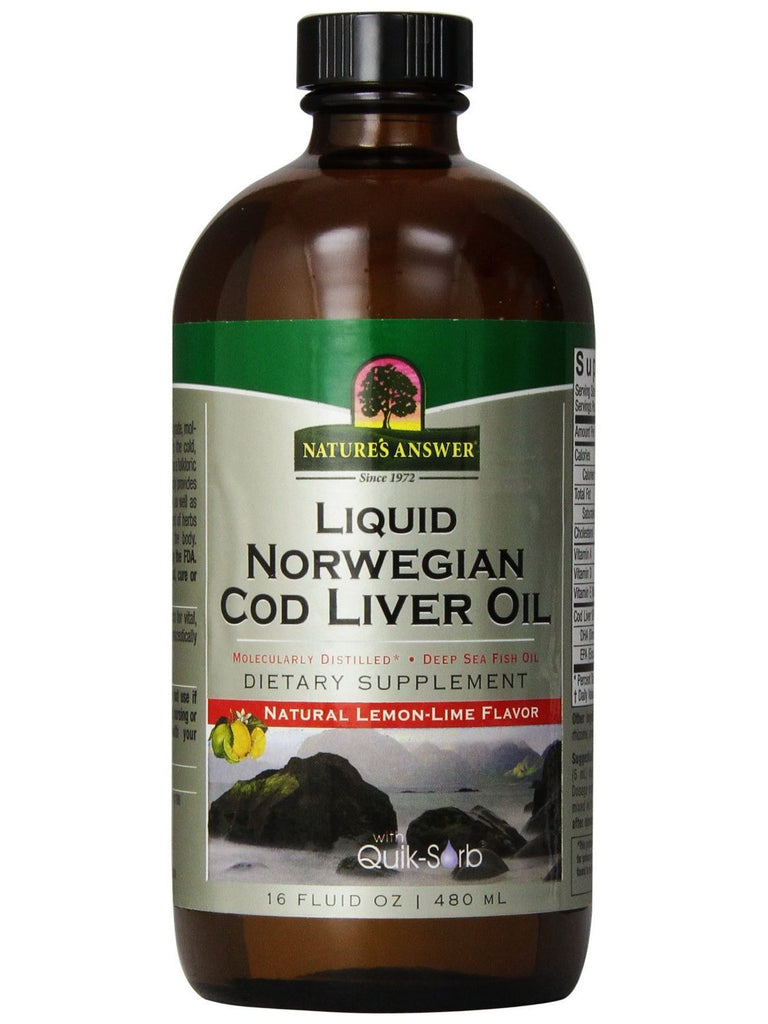 Liquid Norwegian Cod Liver Oil Lemon Lime, 16 oz, Nature's Answer