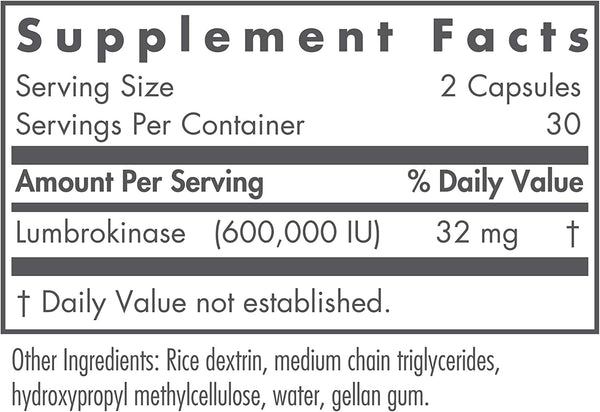 NutriCology, Lumbrokinase Circulatory System Support, 60 delayed release vegicaps