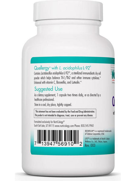 NutriCology, Quellergy with L. acidophilus L-92, 60 Vegetarian Capsules