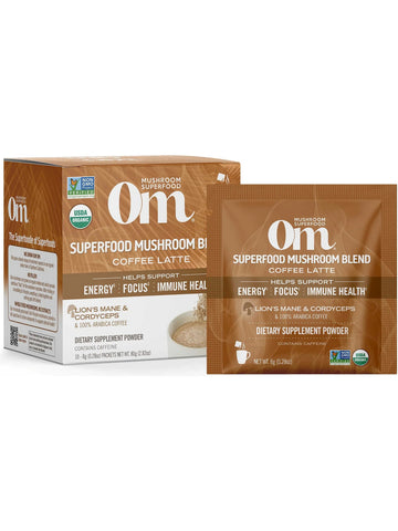 Om Mushroom Superfood, Superfood Mushroom Blend, Coffee Latte, 10 Packets