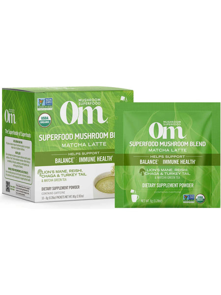 Om Mushroom Superfood, Superfood Mushroom Blend, Matcha Latte, 10 Packets