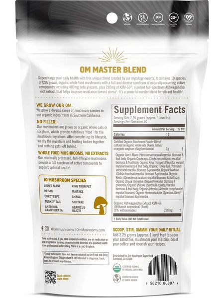 Om Mushroom Superfood, Master Blend Certified Organic Mushroom Powder + Botanicals, 3.17 oz