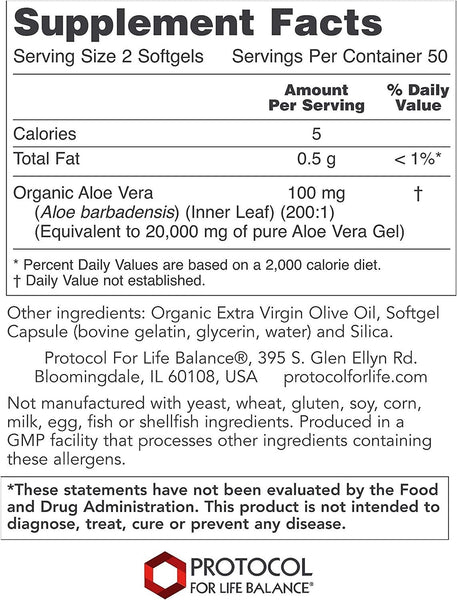 Protocol For Life Balance, Aloe Vera Gels, 100 Softgels