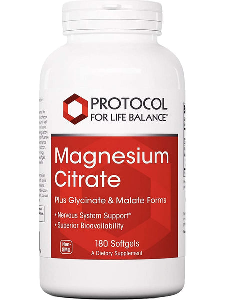 Protocol For Life Balance, Magnesium Citrate + Glycinate & Malate Forms, 180 Softgels