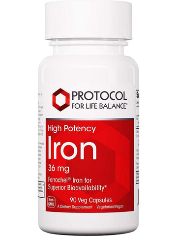 Protocol For Life Balance, High Potency, Iron, 36mg, 90 Veg Capsules